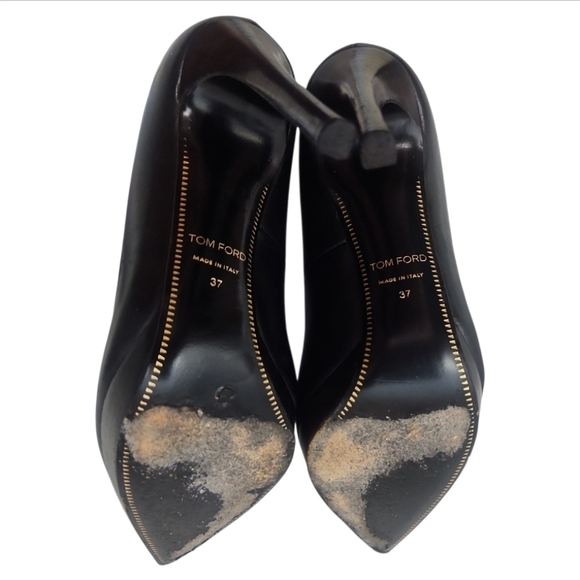 TOM FORD | Black Leather Pointed Toe Stiletto Pumps 4.5” Heels EU 37 US 7 - Picture 7 of 8